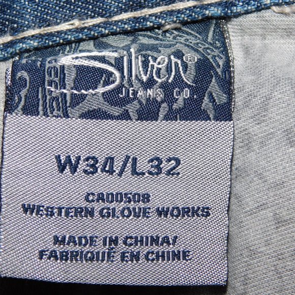 Silver Mens 34 / 32 Flap Jeans Blue Loose Fit Straight Leg Distressed - Picture 3 of 15